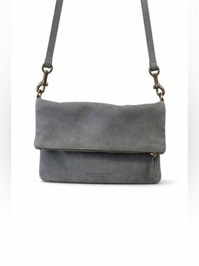 CERI HOOVER Women's Gray Suede Leather Fold Over Crossbody Bag